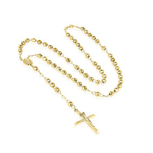 Load image into Gallery viewer, 10k Yellow Gold or Tri Color Gold 5mm Rosary with Virgin Mary Medal and Crucifix of Jesus Cross Pendant Chain Necklace