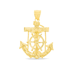 Load image into Gallery viewer, 10k Yellow Gold Jesus Christ Diamond Cut Crucifix Anchor Religious Pendant