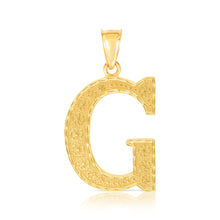 Load image into Gallery viewer, 10k Yellow Gold 1 Inch Extra Large Textured Letter Pendant A-Z Alphabet Pendant with Optional Rope Chain Necklace