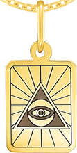 Load image into Gallery viewer, Italian 14k Yellow Gold 13mm Eye Of Providence Tarot Charm Pendant with Optional Necklace, 16-17-18 Inch