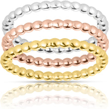 Load image into Gallery viewer, 10k Tri-Color Gold Beaded Stackable (Set of 3) Women's Ring