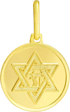 Load image into Gallery viewer, Italian 14k Yellow Gold 15mm Jewish Star of David, Magen David (Hebrew), Chai Life Medallion Charm Pendant with Optional Necklace, 16-17-18 Inch