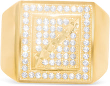 Load image into Gallery viewer, 10k Yellow Gold 16.6mm Pave CZ Square Signet with Diamond Cut Strip Ring, Size 4-13