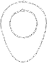 Load image into Gallery viewer, 14k Yellow Gold or White Gold or Rose Gold 4.2mm Hollow Paperclip Link Chain 18" Necklace and 7.5" Bracelet Set
