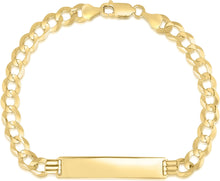 Load image into Gallery viewer, 10k Yellow Gold 7mm Solid Curb Personalized Engraved Name Bar Custom ID Link Bracelet