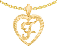 Load image into Gallery viewer, 10k Yellow Gold 0.7" Personalized Alphabet Letter A - Z Initial Heart Pendant with optional Extendable Cable Chain Necklace