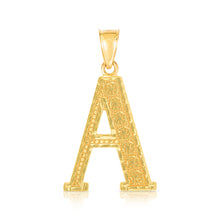 Load image into Gallery viewer, 10k Yellow Gold 1 Inch Extra Large Textured Letter Pendant A-Z Alphabet Pendant with Optional Rope Chain Necklace