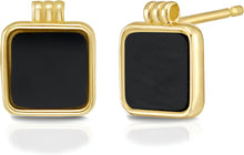 Load image into Gallery viewer, 14k Yellow Gold 9.1mm Square Natural Gemstone Stud Earrings (Malachite, Mother of Pearl, Black Onyx)