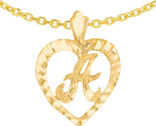 Load image into Gallery viewer, 10k Yellow Gold 0.7" Personalized Alphabet Letter A - Z Initial Heart Pendant with optional Extendable Cable Chain Necklace