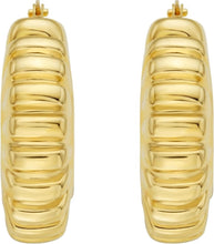 Load image into Gallery viewer, 14k Yellow Gold 24mm Puffed Ribbed Hoop Earrings