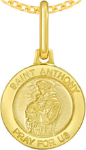 Load image into Gallery viewer, Italian 14k Yellow Gold 12mm Saint St. Anthony San Antonio Pray For Us Medallion Religious Charm Pendant with Optional Necklace, 16-17-18 Inch