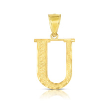 Load image into Gallery viewer, 10k Yellow Gold 1 Inch Extra Large Textured Letter Pendant A-Z Alphabet Pendant with Optional Rope Chain Necklace