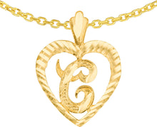 Load image into Gallery viewer, 10k Yellow Gold 0.7" Personalized Alphabet Letter A - Z Initial Heart Pendant with optional Extendable Cable Chain Necklace
