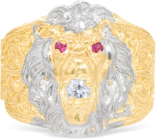 Load image into Gallery viewer, 10k Yellow Gold 19.4mm Lion Face Two-Tone Ruby Eyes CZ Ring, Sizes 6-14