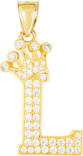 Load image into Gallery viewer, 10k Yellow Gold 0.8" Pave CZ Personalized Crown Alphabet Letter A - Z Initial Charm Pendant with optional Chain Necklace
