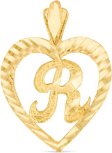 Load image into Gallery viewer, 10k Yellow Gold 0.7" Personalized Alphabet Letter A - Z Initial Heart Pendant with optional Extendable Cable Chain Necklace