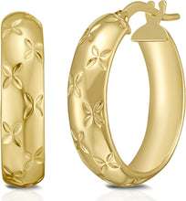 Load image into Gallery viewer, 14k Yellow Gold Florentine Hoop Earrings