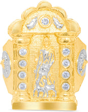 Load image into Gallery viewer, 10k Yellow Gold 28.7mm Two-Tone Saint Lazarus Arch Praying Hands CZ Ring, Sizes 6-13