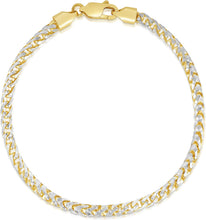 Load image into Gallery viewer, 10k Yellow Gold 4mm Solid Iced White Gold Pave Round Franco Chain Bracelet or Anklet