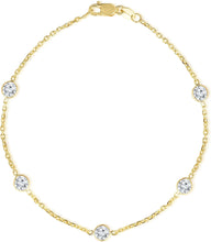 Load image into Gallery viewer, 14k Yellow Gold 4mm Round Created Cubic Zirconia (CZ) Birthstone Cable Bracelet or Anklet