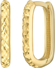 Load image into Gallery viewer, 14k Yellow Gold 2mm Textured Rounded Rectangular Hoop Earrings