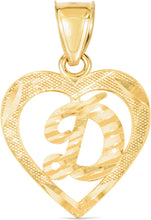 Load image into Gallery viewer, 10k Yellow Gold 0.5" Personalized Alphabet Letter A - Z Initial Heart Pendant with optional Extendable Cable Chain Necklace