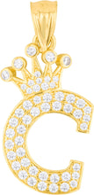 Load image into Gallery viewer, 10k Yellow Gold 0.8" Pave CZ Personalized Crown Alphabet Letter A - Z Initial Charm Pendant with optional Chain Necklace