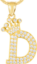 Load image into Gallery viewer, 10k Yellow Gold 0.8" Pave CZ Personalized Crown Alphabet Letter A - Z Initial Charm Pendant with optional Chain Necklace
