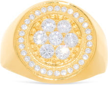 Load image into Gallery viewer, 10k Yellow Gold 11.2mm Pave CZ Cluster Circle Round Signet Ring, Sizes 4-13