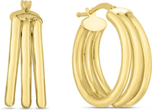 Load image into Gallery viewer, 14k Yellow Gold 15mm Large Triple Row Hoop Earrings