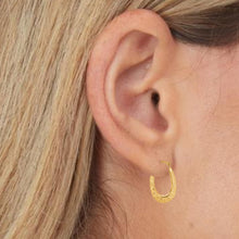 Load image into Gallery viewer, 10k Yellow Gold 16mm Oval Scroll Pattern Hoop Earrings