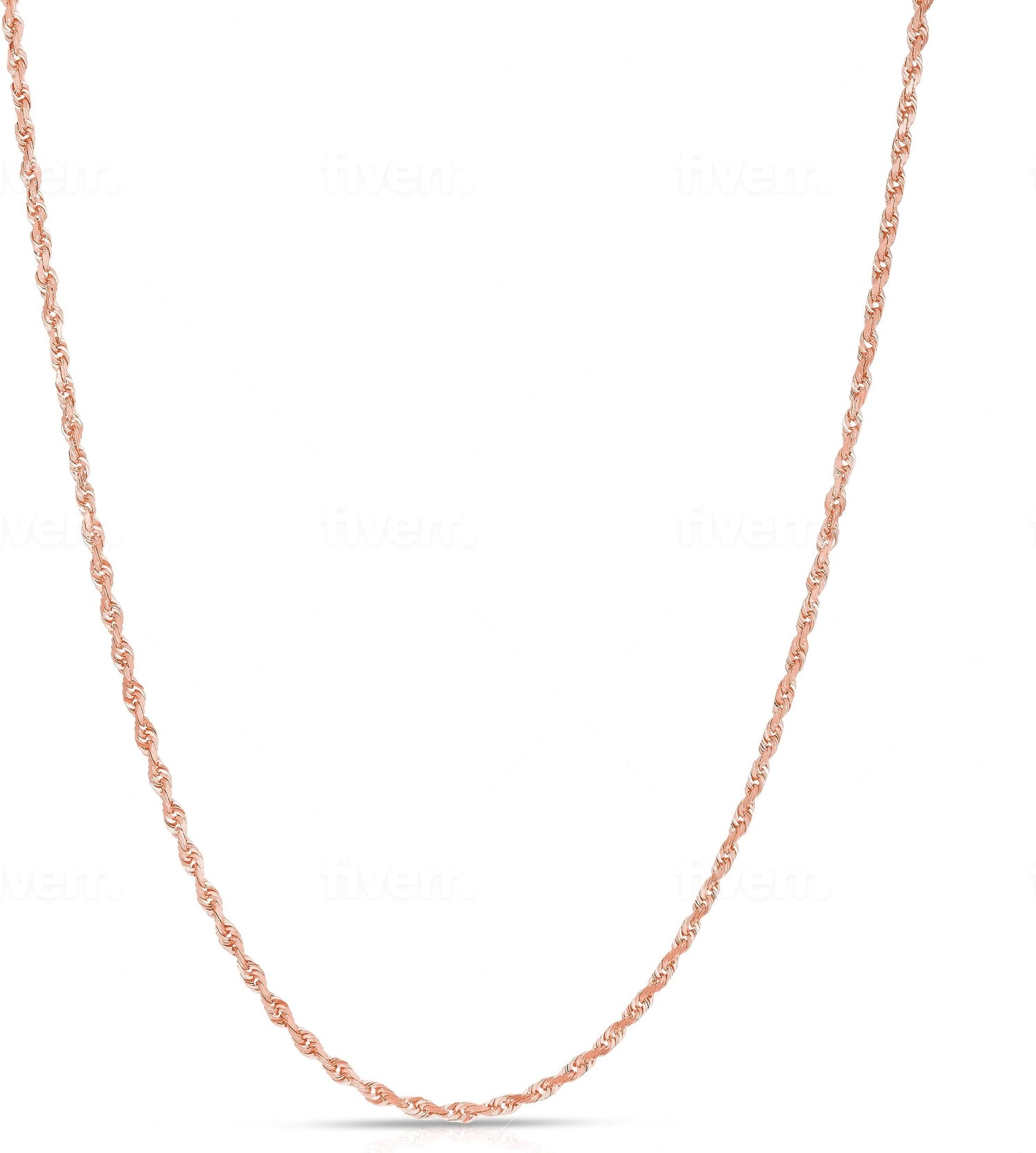 14k Rose Gold 1.6mm Solid Rope Chain Diamond Cut Necklace