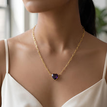 Load image into Gallery viewer, Floreo 14k Yellow Gold Paperclip Chain Heart Gemstone Necklace 18 Inch