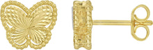 Load image into Gallery viewer, 14k Yellow Gold 8mm Radiating Textured Butterfly Stud Earrings