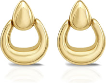 Load image into Gallery viewer, 14k Yellow Gold 16.8mm Sculpted Door Knocker Stud Earrings
