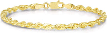 Load image into Gallery viewer, 10k Yellow Gold 2.5mm Solid Spiral Rope Multi Diamond Cut Chain Bracelet or Anklet