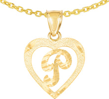 Load image into Gallery viewer, 10k Yellow Gold 0.5" Personalized Alphabet Letter A - Z Initial Heart Pendant with optional Extendable Cable Chain Necklace