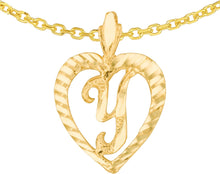 Load image into Gallery viewer, 10k Yellow Gold 0.7" Personalized Alphabet Letter A - Z Initial Heart Pendant with optional Extendable Cable Chain Necklace