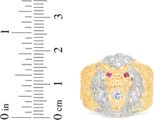 Load image into Gallery viewer, 10k Yellow Gold 19.4mm Lion Face Two-Tone Ruby Eyes CZ Ring, Sizes 6-14