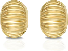 Load image into Gallery viewer, Italian 14k Yellow Gold 10mm Puffy Ridged Oval Button Stud Earrings