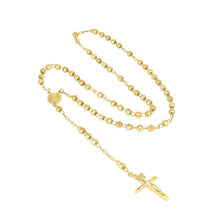 Load image into Gallery viewer, 10k Yellow Gold or Tri Color Gold 4mm Rosary with Virgin Mary Medal and Crucifix of Jesus Cross Pendant Chain Necklace