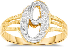 Load image into Gallery viewer, 10k Two-Tone Yellow Gold and White Gold 8.5mm Personalized A-Z Initial Cursive Letter Ring, Sizes 3 - 10