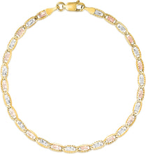 Load image into Gallery viewer, 10k Tri-Color Gold 3.3mm Valentino Link Chain Bracelet or Anklet
