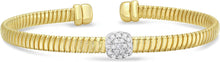 Load image into Gallery viewer, Italian .21cttw Diamond 14k Two-Tone Gold 7mm Square Charm Tubogas Cuff Bracelet