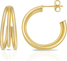 Load image into Gallery viewer, 14k Yellow Gold 25mm Triple Row Split C-Hoop Earrings