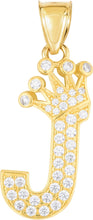 Load image into Gallery viewer, 10k Yellow Gold 0.8" Pave CZ Personalized Crown Alphabet Letter A - Z Initial Charm Pendant with optional Chain Necklace
