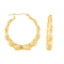 Load image into Gallery viewer, 10k Yellow Gold Bamboo Hoop Earrings