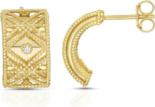 Load image into Gallery viewer, Italian .02cttw Diamond 14k Yellow Gold or White Gold 14.8mm Beaded Half Hoop Stud Earrings