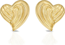 Load image into Gallery viewer, 925 Sterling Silver or 14k Gold over Silver 17mm Flat Back Ridged Heart Stud Earrings