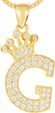 Load image into Gallery viewer, 10k Yellow Gold 0.8" Pave CZ Personalized Crown Alphabet Letter A - Z Initial Charm Pendant with optional Chain Necklace